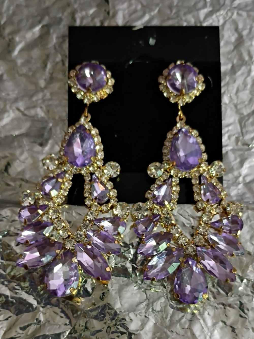 Gold-Tone Purple Crystal Chandelier Earrings